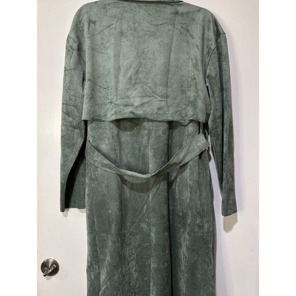 Blank NYC Free People Vegan Suede Trench Coat Size Medium NWT Olive Branch - Picture 13 of 14